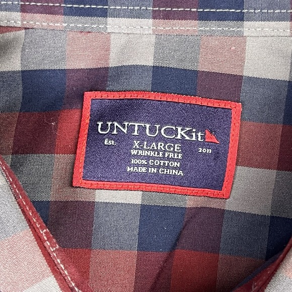 Untuckit Plaid Long Sleeve Button Down Shirt Men's Size XL Wrinkle Free - Picture 2 of 7